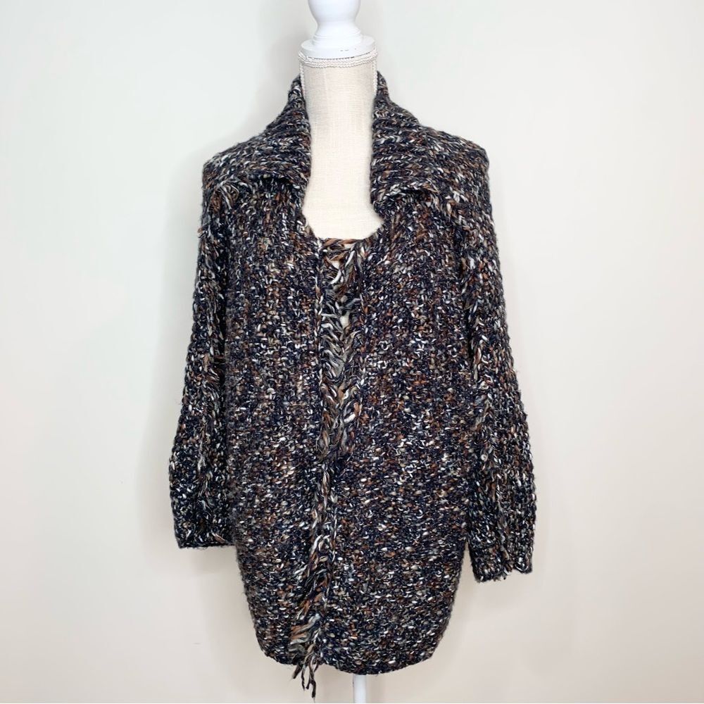 Chico’s Chunky Knit Bohemian Cardigan Sweater With Fringe 2 Large/12